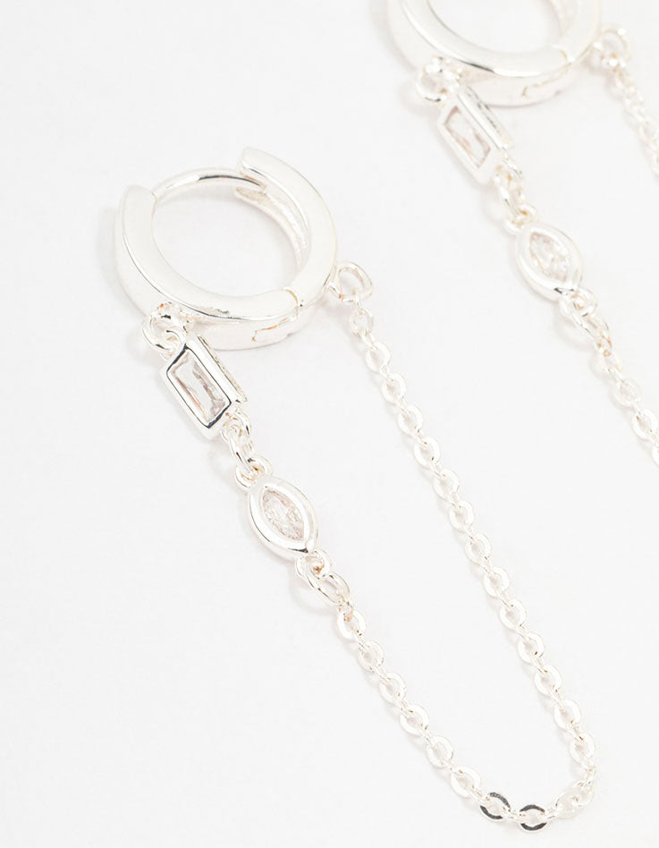 Silver Cubic Zirconia Mixed Shape Chain Earrings