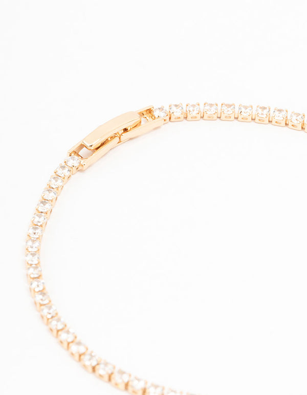 Gold Cubic Zirconia Round Stone & Bow Bracelet