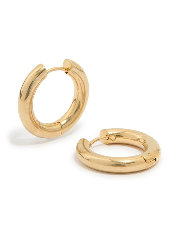 Featuring waterproof thick clicker hoop earrings 22 MM crafted from gold plated stainless steel in a statement style front view