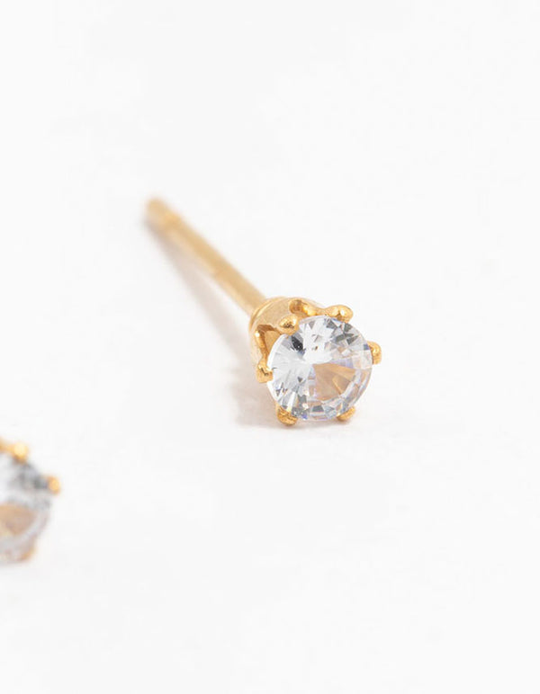 Designed with waterproof gold plated stainless steel and cubic zirconia in 3 MM size stud earrings post detail view