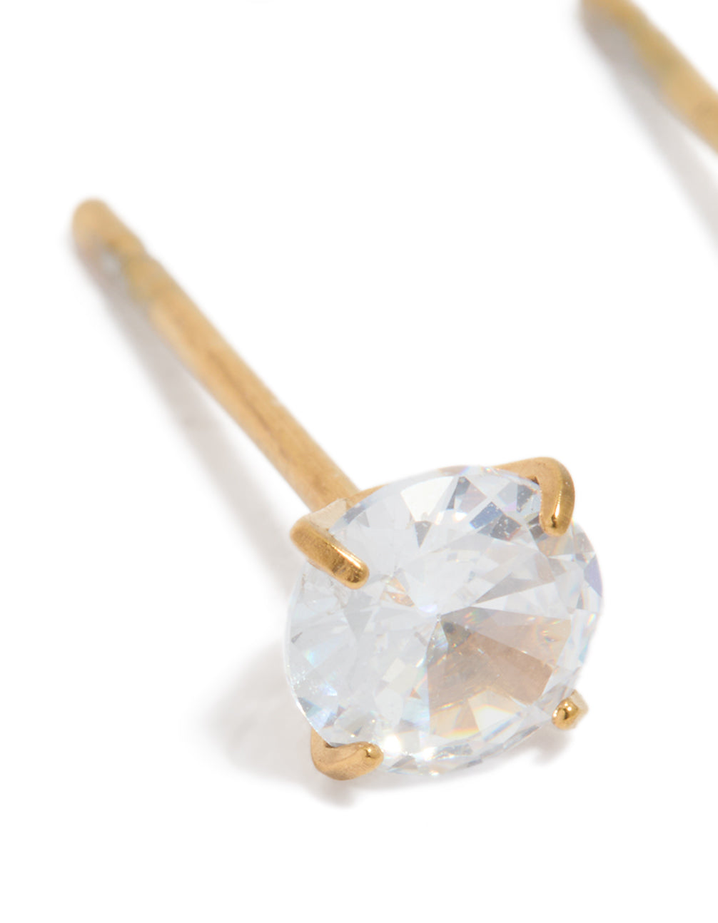 Crafted from waterproof gold plated stainless steel with cubic zirconia 5 MM stud earrings close up view