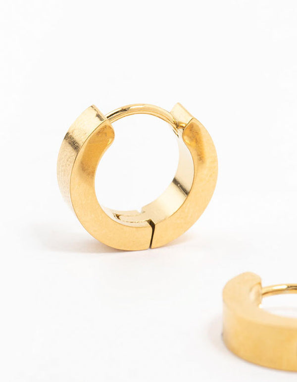 Waterproof Gold Plated Stainless Steel Wide Huggie Earrings