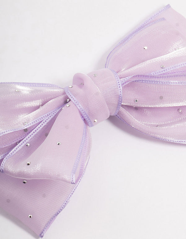 Kids Purple Fabric Bow Clip