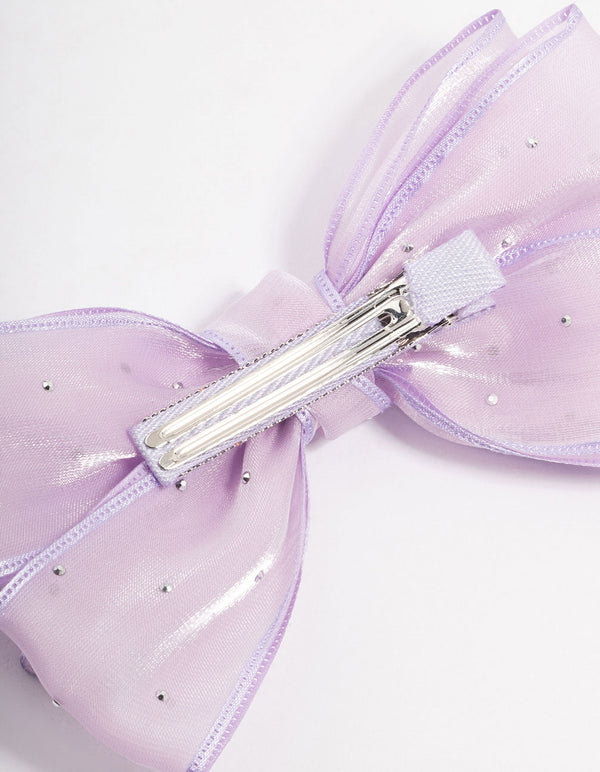 Kids Purple Fabric Bow Clip