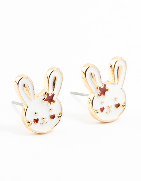 Gold Bunny Head Stud Earrings