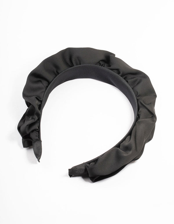 Black Ruffle Satin Headband