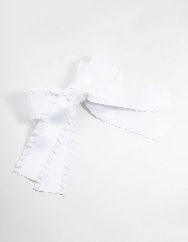 White Double Ruffle Fabric Bow