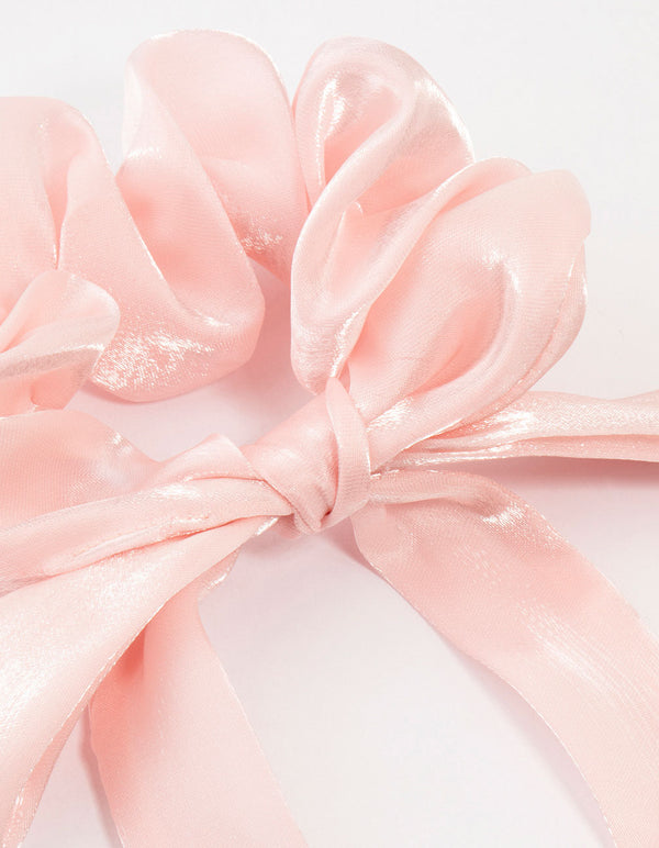 Pink Chiffon Fabric Long Bow Scrunchie
