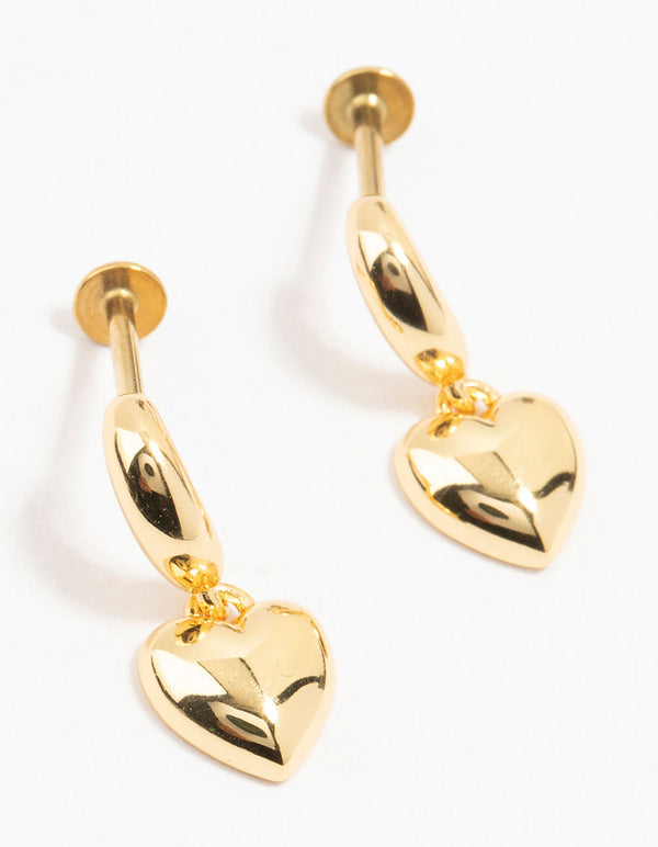 Gold Plated Surgical Steel Heart Drop Flat Backs 2-Pack