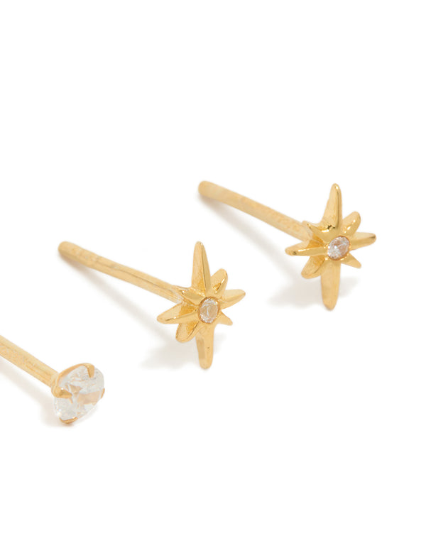 Gold Plated Sterling Silver Mini Starburst Earrings 2-Pack