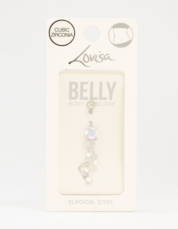 Surgical Steel S-Shaped Cubic Zirconia Drops Belly Bar