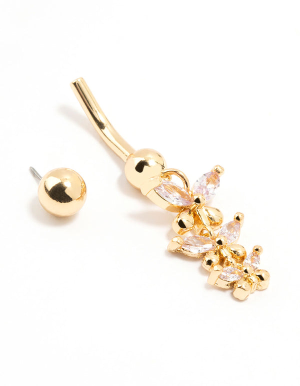 Gold Plated Surgical Steel Trio Butterfly Drop Belly Bar