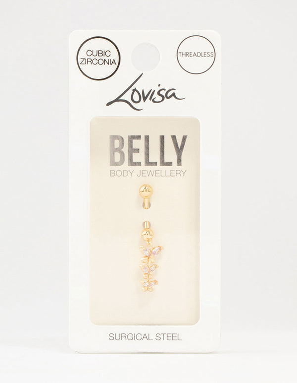 Gold Plated Surgical Steel Trio Butterfly Drop Belly Bar