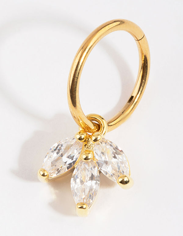 Gold Plated Titanium 3 Marquise Dangle Belly Ring