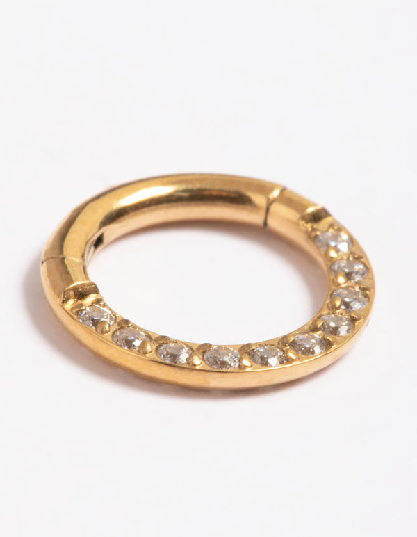 Gold Plated Titanium Cubic Zirconia 6mm Clicker Ring