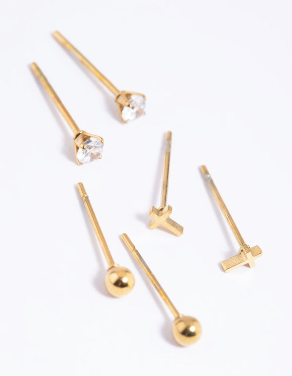 Gold Plated Surgical Steel Small Cross Stud Earrings