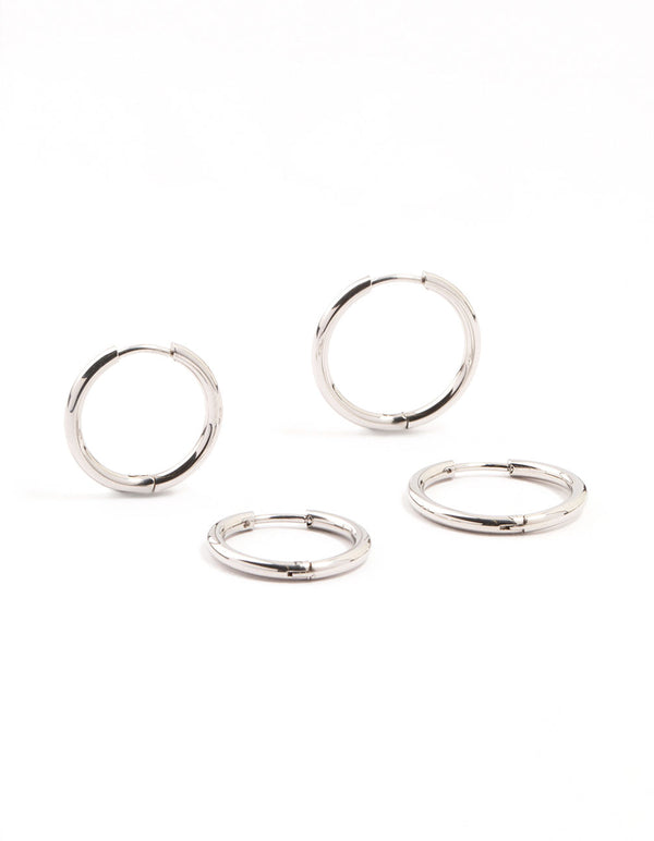 Showcasing mini hoop earrings in a 2-pack crafted from waterproof stainless steel in silver front view