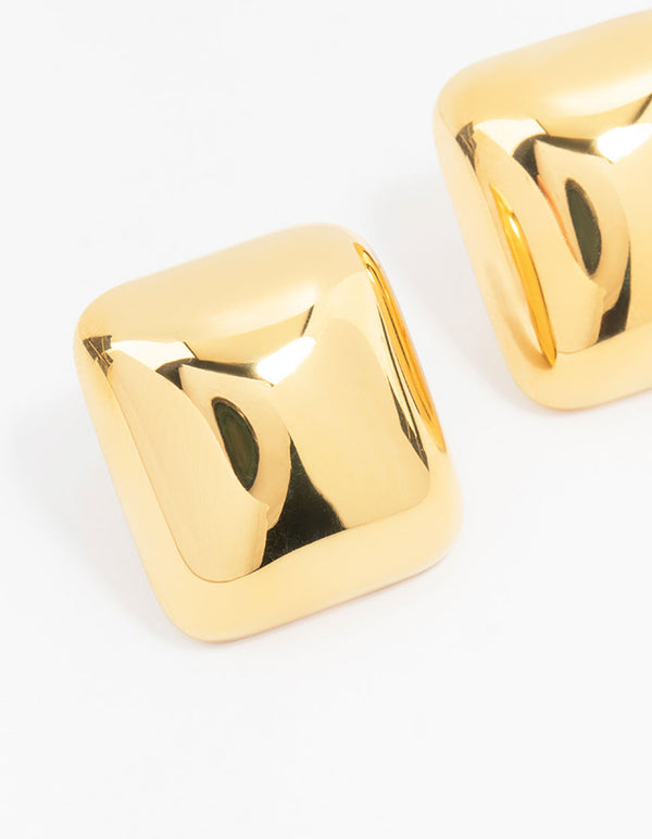 Waterproof Gold Plated Stainless Steel Square Stud Earrings