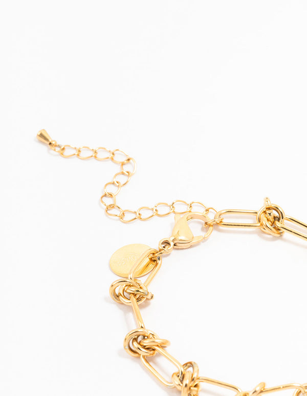 Waterproof Gold Plated Stainless Steel Knotted Chain Bracelet