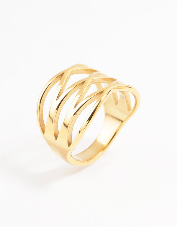 Waterproof Gold Plated Stainless Steel Crossover Ring