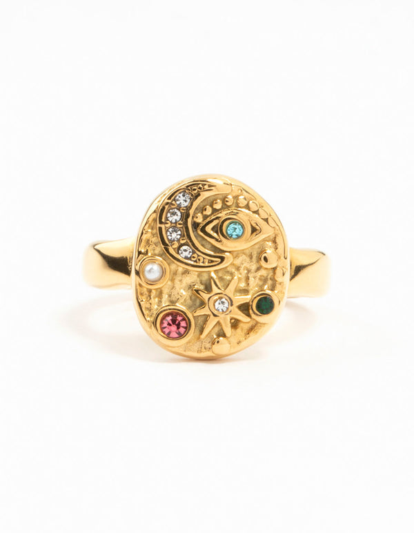 Waterproof Gold Plated Stainless Steel Celestial Cocktail Ring