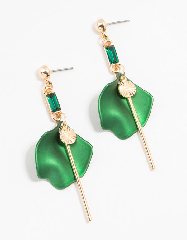 Gold Green Pearlised Drop Earrings