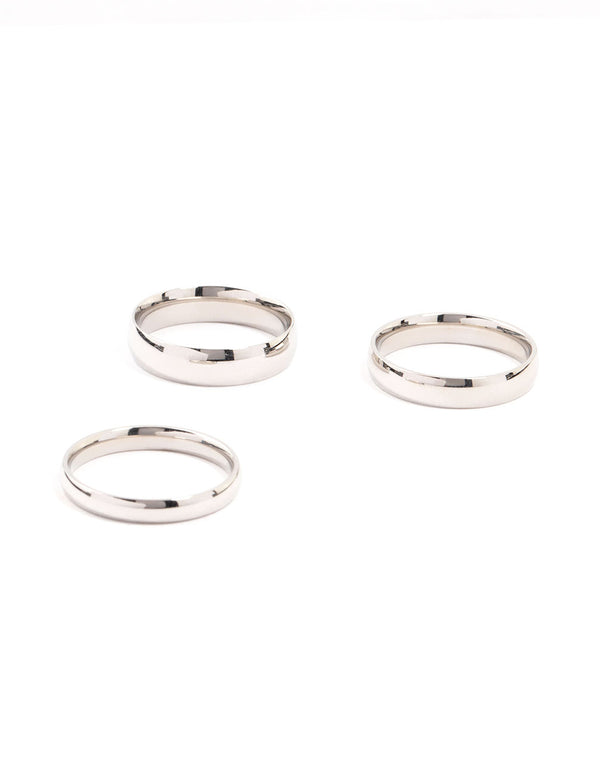 Showcasing waterproof stainless steel plain band rings in silver, available as a 3-pack front view