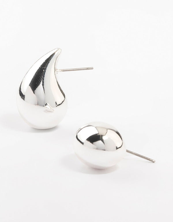 Discover these silver plated teardrop stud earrings with a polished finish front view