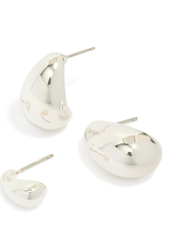 Silver Plated Teardrop Stud Earrings 2-Pack