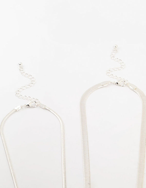 Silver Plated Herringbone Chain Necklaces 2-Pack
