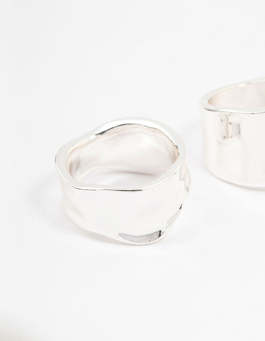 Silver Plated Large Molten Rings 2-Pack