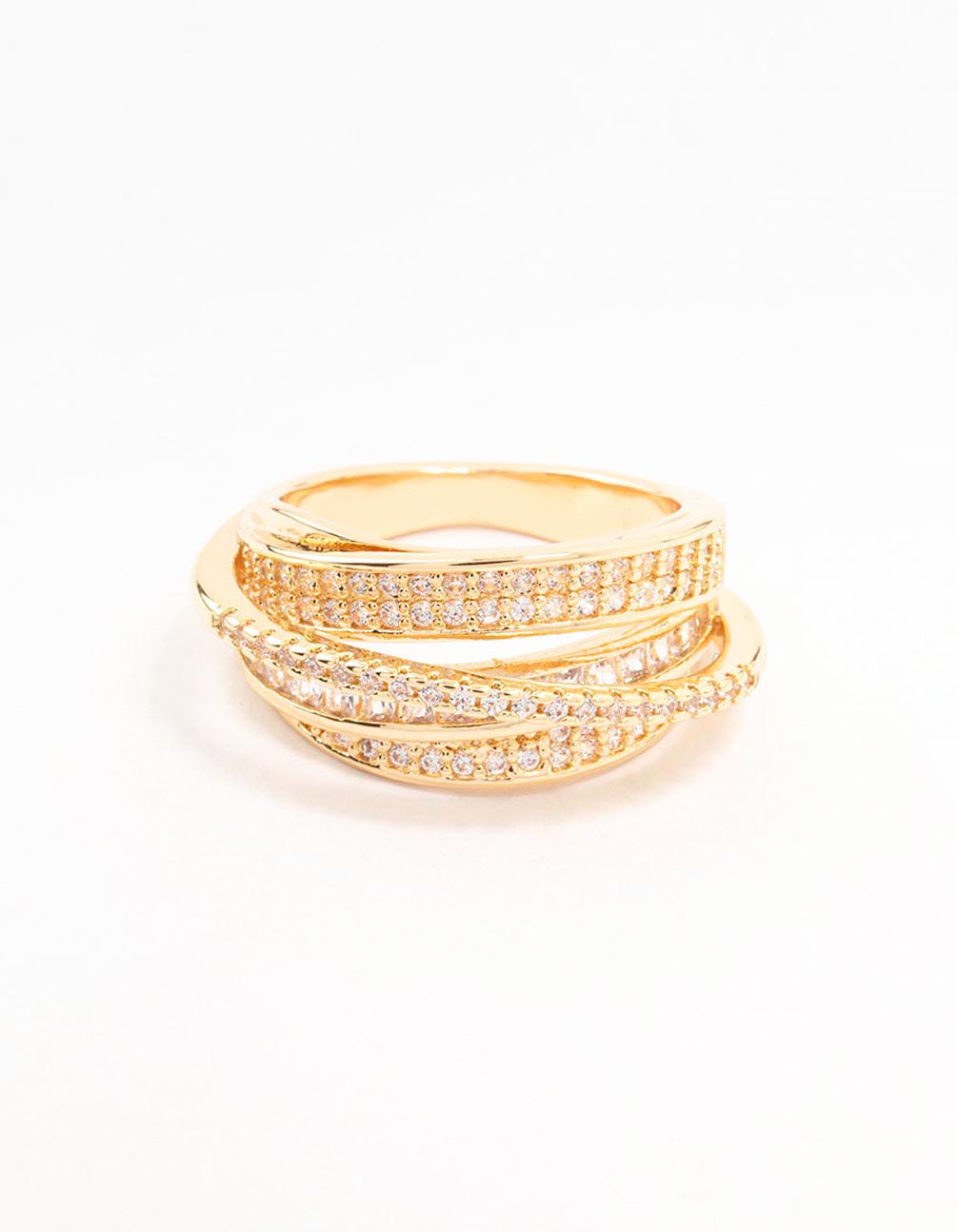 Gold Plated Layered Wrapped Cubic Zirconia Band Ring