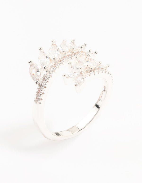 Stunning silver plated wrapped vine cubic zirconia ring front view