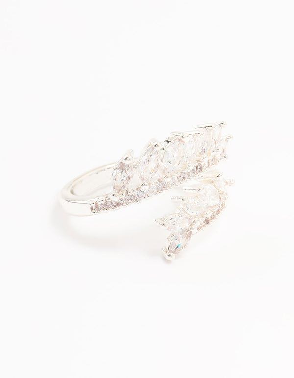 Beautifully crafted silver plated wrapped vine cubic zirconia ring side detail view