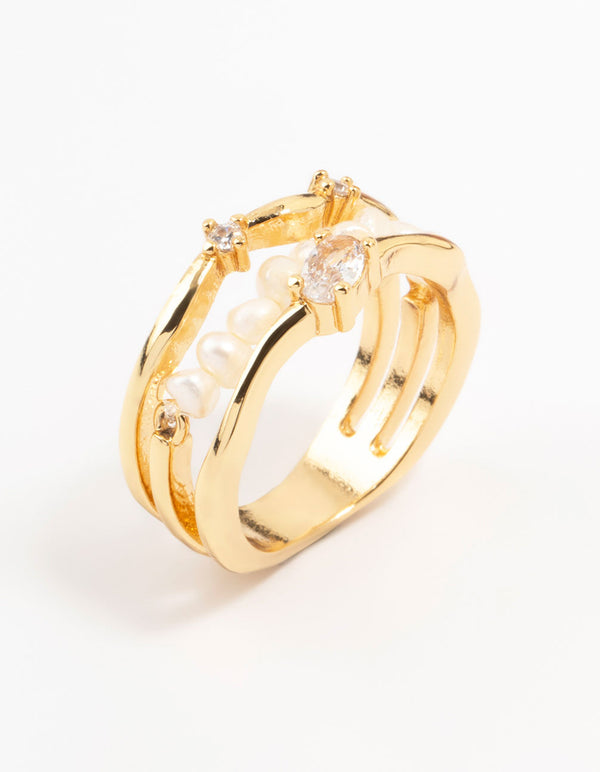 Gold Plated Nestled Pearl Layered Ring