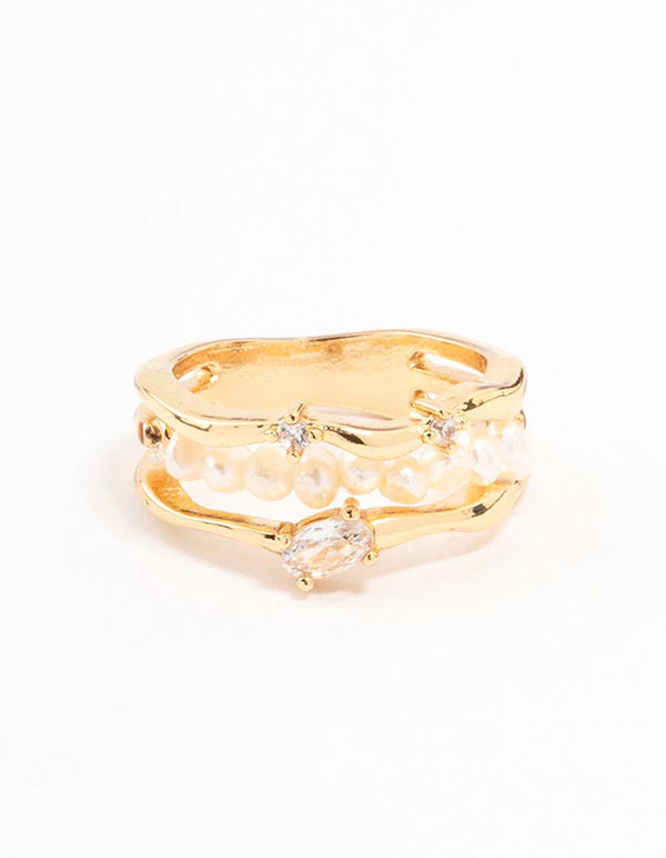 Gold Plated Nestled Pearl Layered Ring
