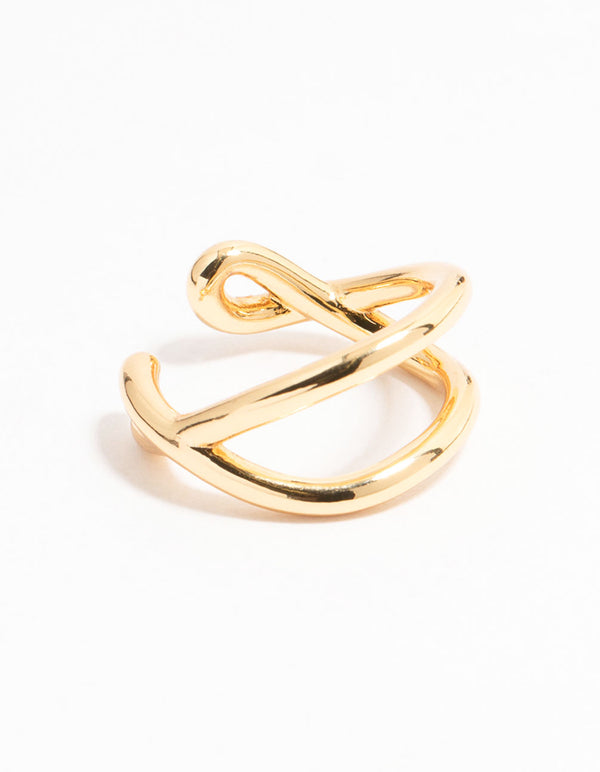 Featuring a chunky wavy double row ring crafted from gold plated material front view