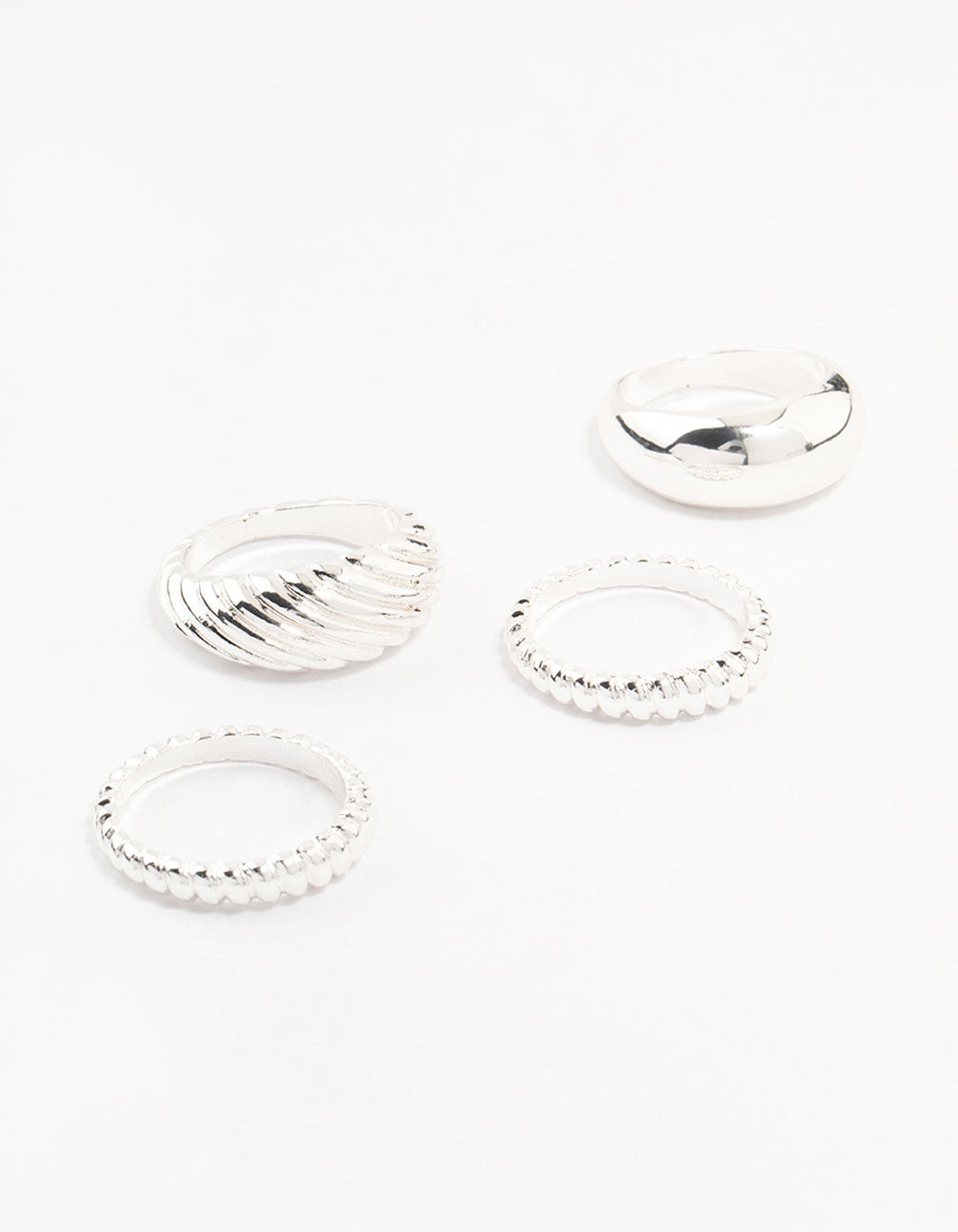 Silver Plated Twisted & Plain Rings 4-Pack