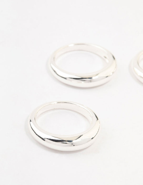 Crafted from silver plated material, this medium dome rings 3-pack shown in close up view