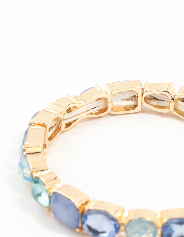 Gold Blue Cluster Stretch Bracelet