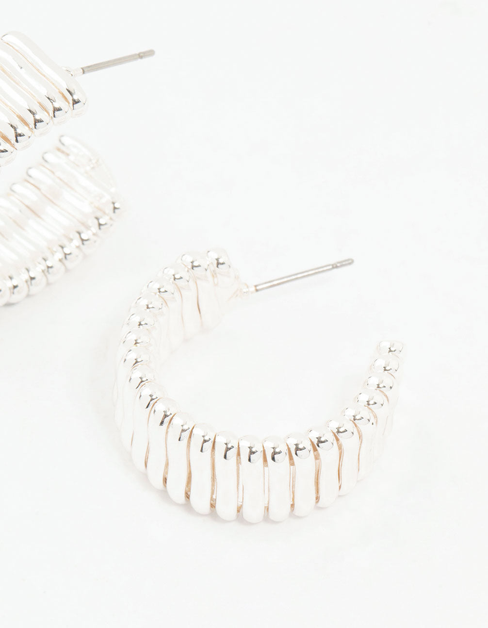 Silver Plated Wide Ribbed Hoop Earrings