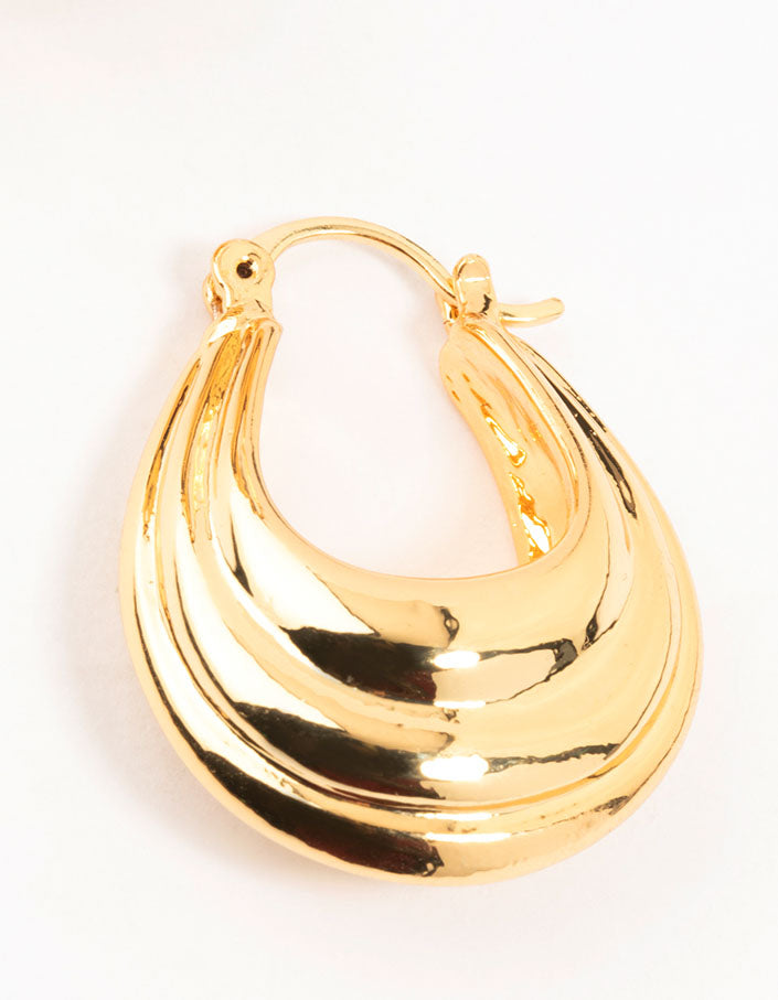 Gold Plated Ribbed Chunky Hoop Earrings