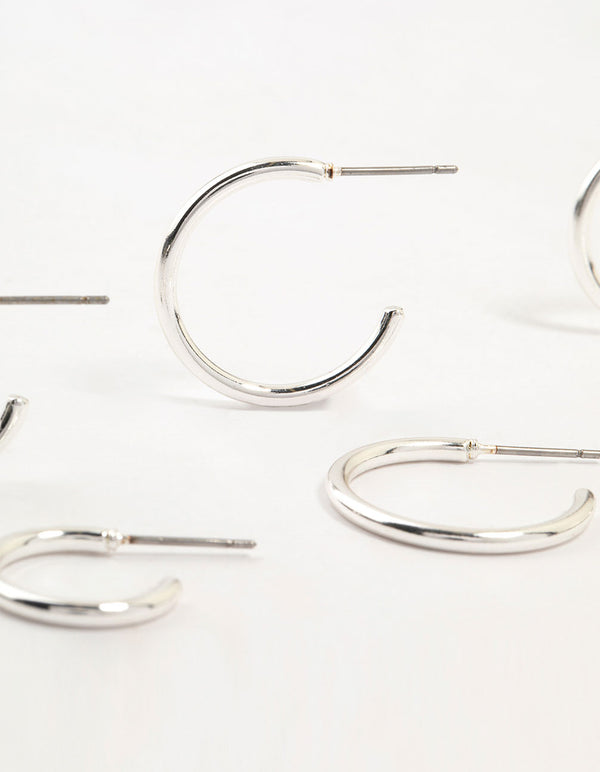 Silver Plated Thin Hoop Earrings 3-Pack