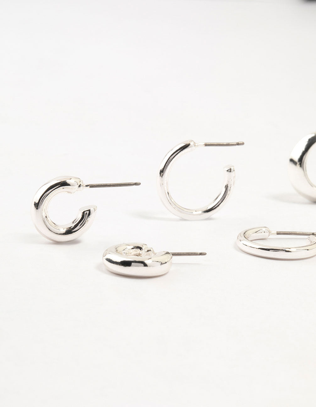 Silver Plated Mixed Hoop Earrings 4-Pack