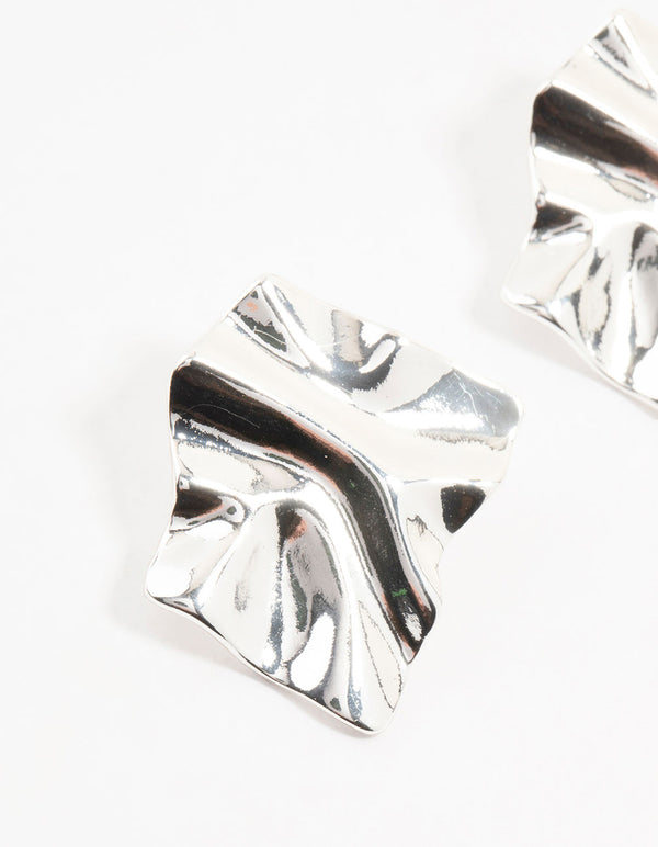 Silver Plated Warped Metal Stud Earrings
