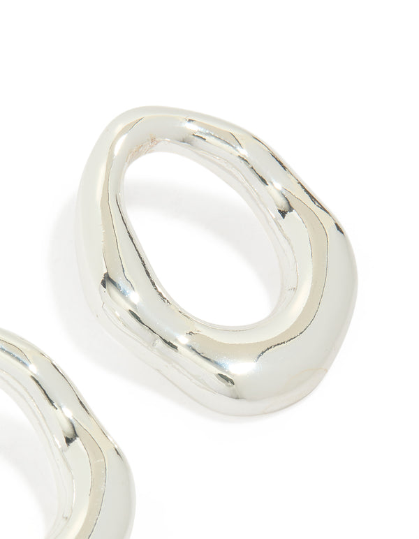 Crafted from silver plated metal molten open circle stud earrings post detail view