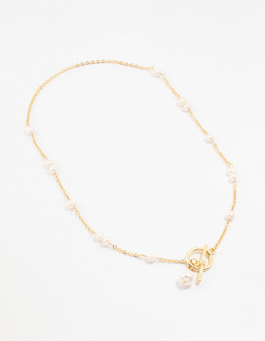 Gold Plated Freshwater Pearl Drop T & O Necklace