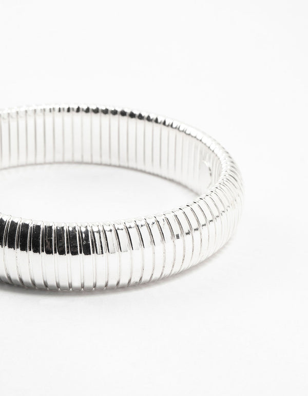 Silver Plated Wide Ribbed Stretch Bracelet