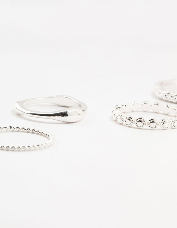 Silver Plated Molten Mixed Rings 5-Pack