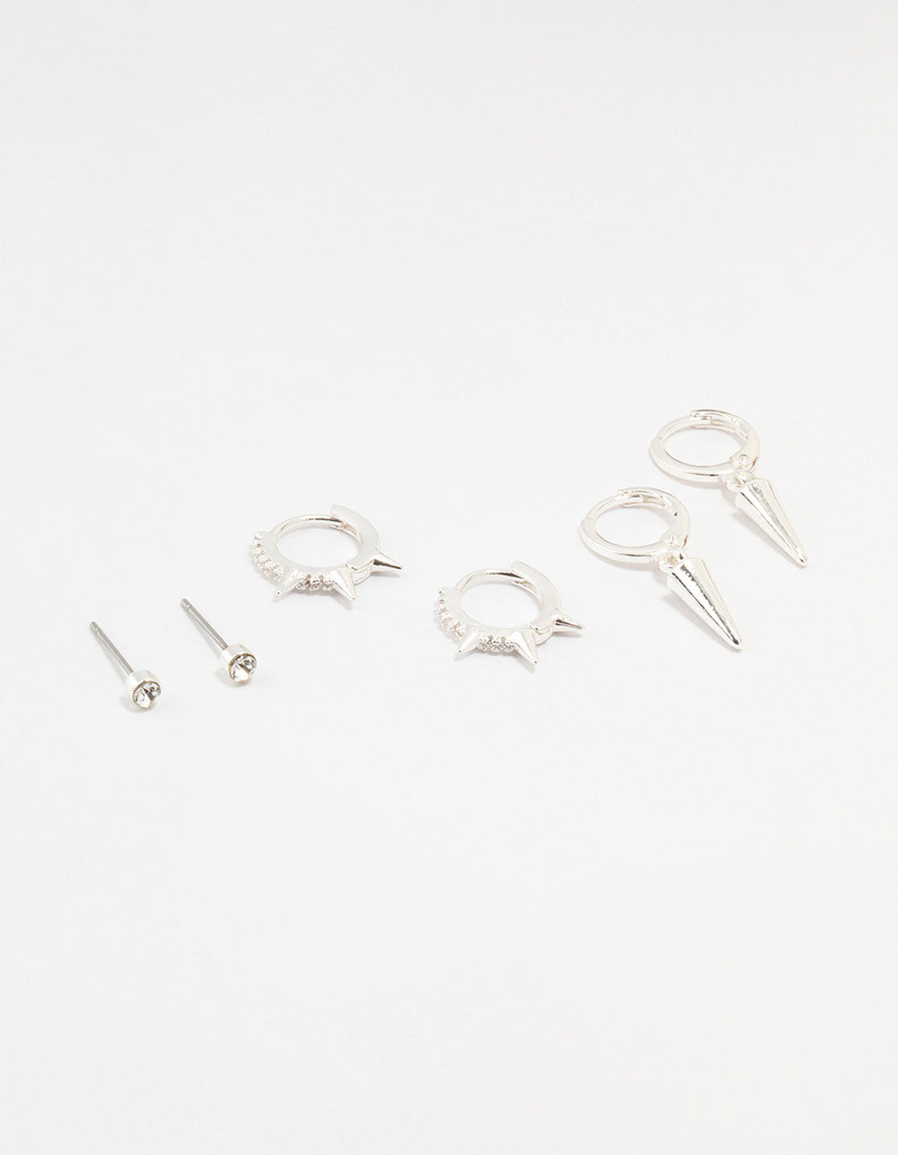 Silver Diamante Spikey Earrings 3-Pack